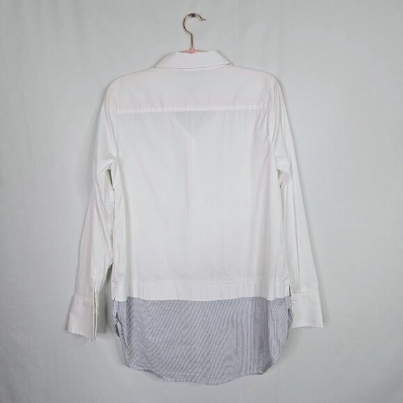 WHITE HOUSE BLACK MARKET Button Up Down Shirt WHITE w NAVY BLUE size 8 Lagenlook - Picture 7 of 7